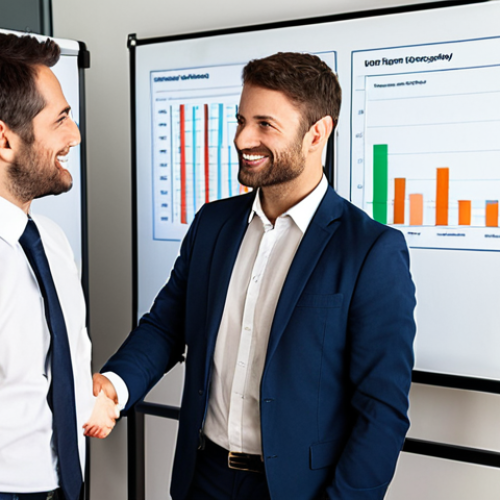 Home 11 **
A successful entrepreneur in a modern office, confidently shaking hands with their *asesor fiscal* (tax advisor). Behind them, a whiteboard displays project timelines and financial charts. The atmosphere is professional and collaborative. Focus on conveying trust and strategic partnership. The scene should evoke a sense of financial security and optimized business growth. Use warm, inviting lighting.
**