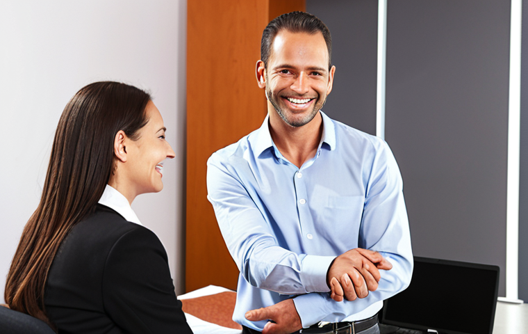 **Image:** A friendly "asesor" (advisor) shaking hands with a smiling entrepreneur in a modern office. Stacks of legal documents are neatly organized in the background. Emphasis on trust and partnership.
**Prompt:** A warm scene depicting a trusted advisor and a business owner collaborating on legal and financial matters in a bright, contemporary setting. Focus on the human connection and professional expertise.